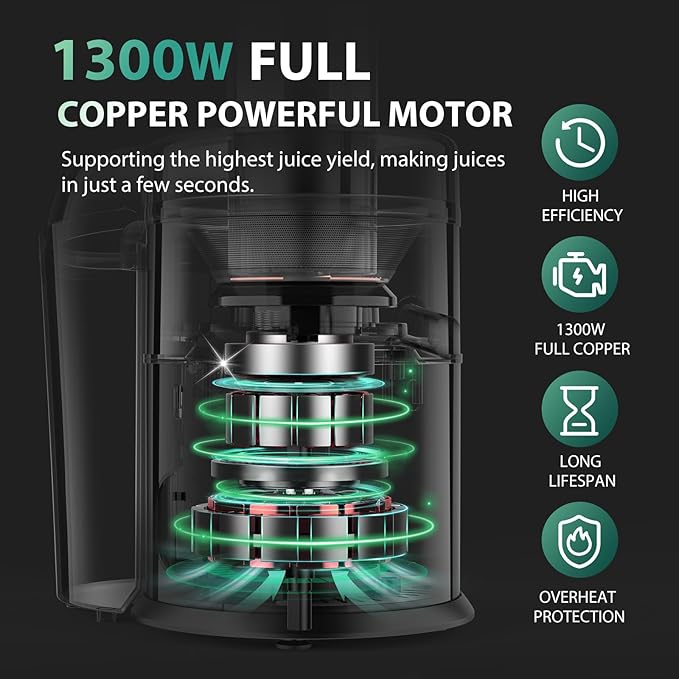 1300W KOIOS Centrifugal Juicer Machines, Juice Extractor with Extra Large 3inch Feed Chute, Full Copper Motor, Titanium-Plated Filter, High Juice Yield, 3 Speeds Mode,Easy to Clean with Brush,Non-BPA