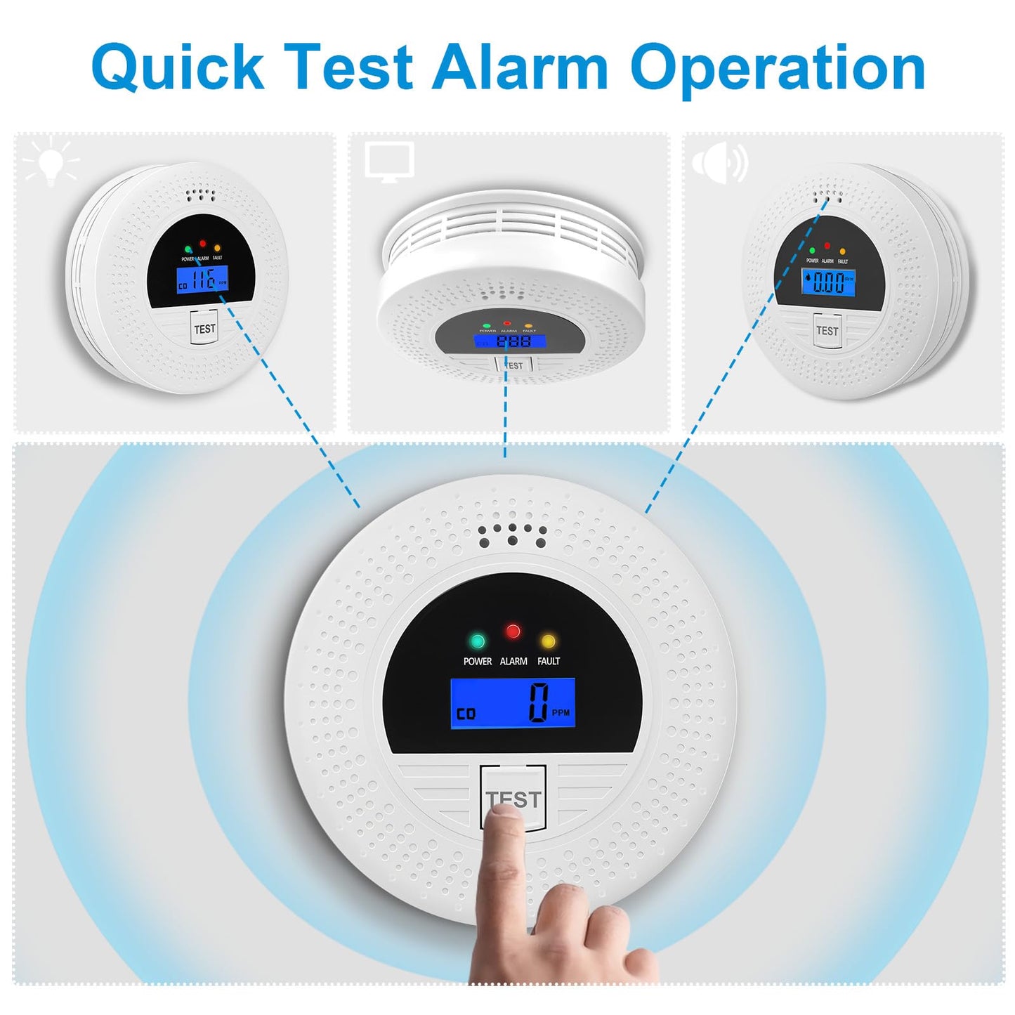 4-Pack, Smoke and Carbon Monoxide Detector, Smoke Detector Carbon Monoxide Detector Combo with Test Button, Digital Display, 85dB Alarm for Home and Office