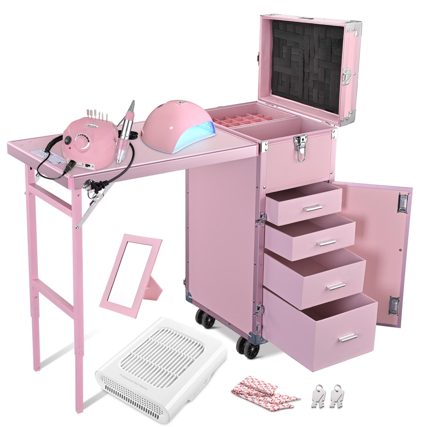 BYOOTIQUE Nail Desk Station Kit w/Nail Lamp Dust Collector Electric Drill Machine