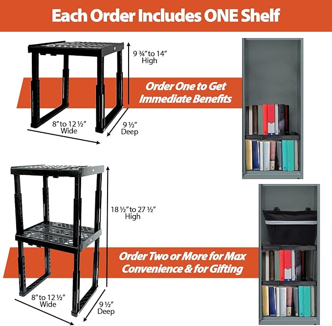 Locker Organizer Shelf， Adjustable Width and Height , Ideal Locker for School, Office, and Gym Lockers (Blue 2 Pack)