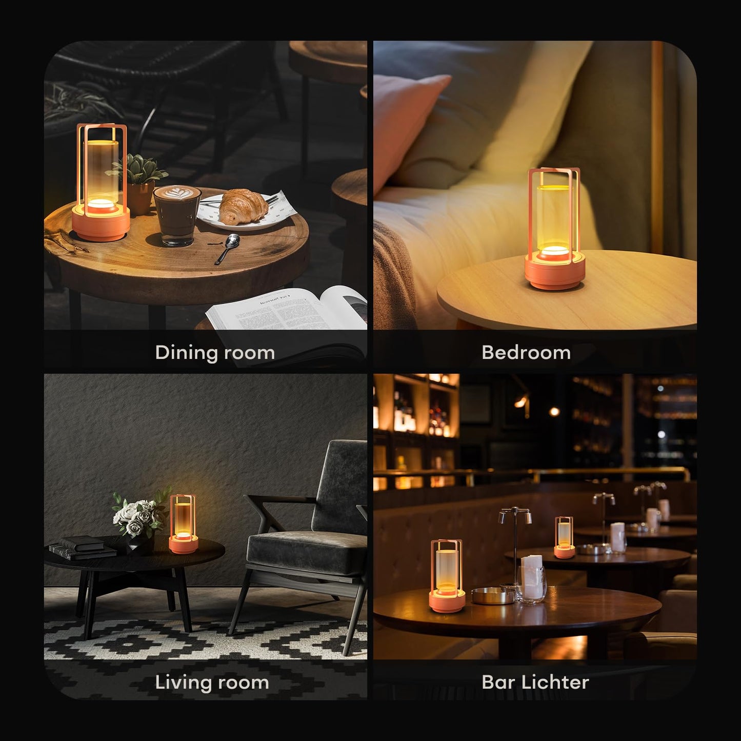 HAPYGI Portable Metal Table Lamp - Rechargeable LED, 3-Colour Dimming, Battery Powered, Set of 2, Orange