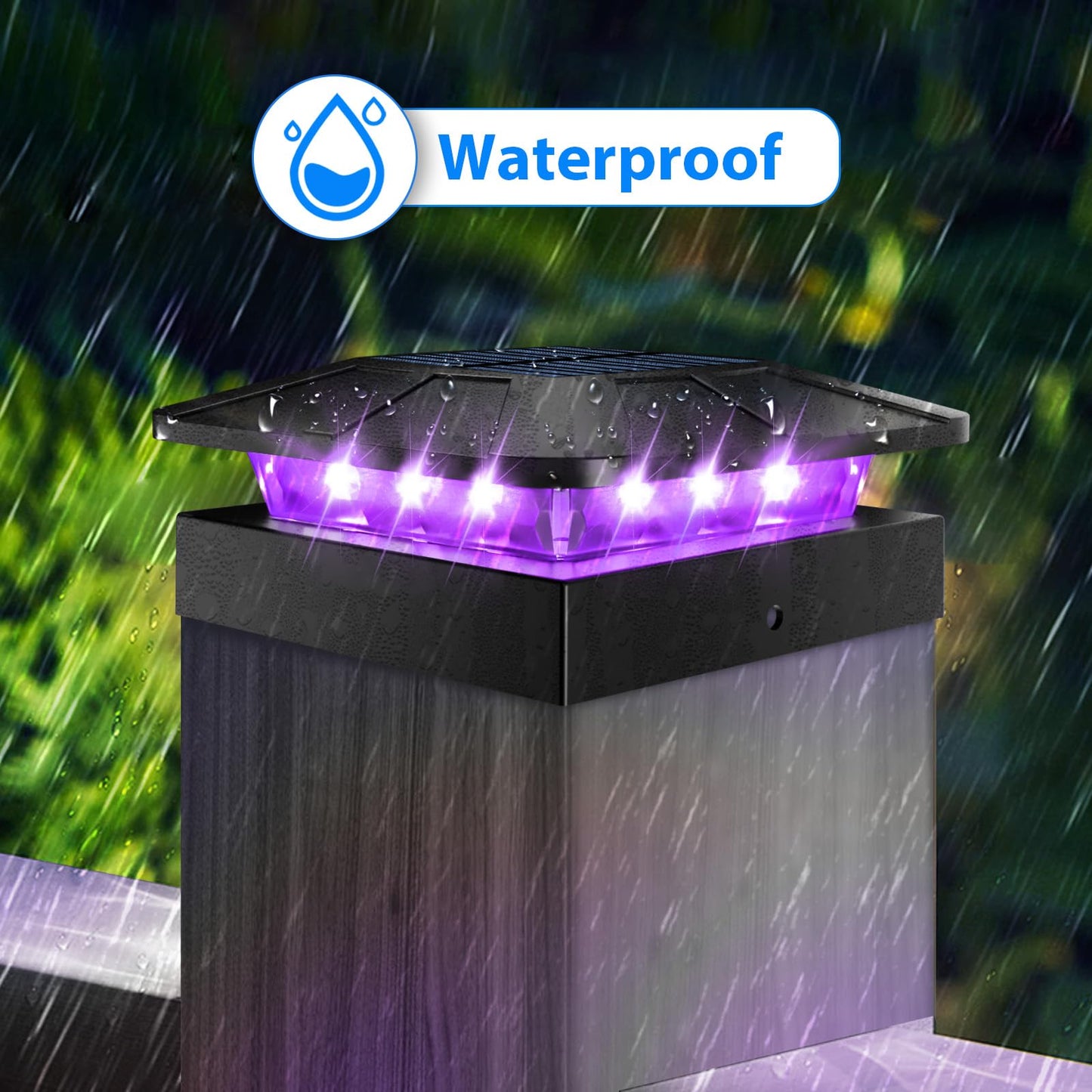Peasur 4X4 Solar Post Lights Outdoor  4 Packs Purple & Warm White Led Fence Caps Light Waterproof  Wood & Vinyl Post Top Lighting For Deck Mailbox Railing Porch Outside