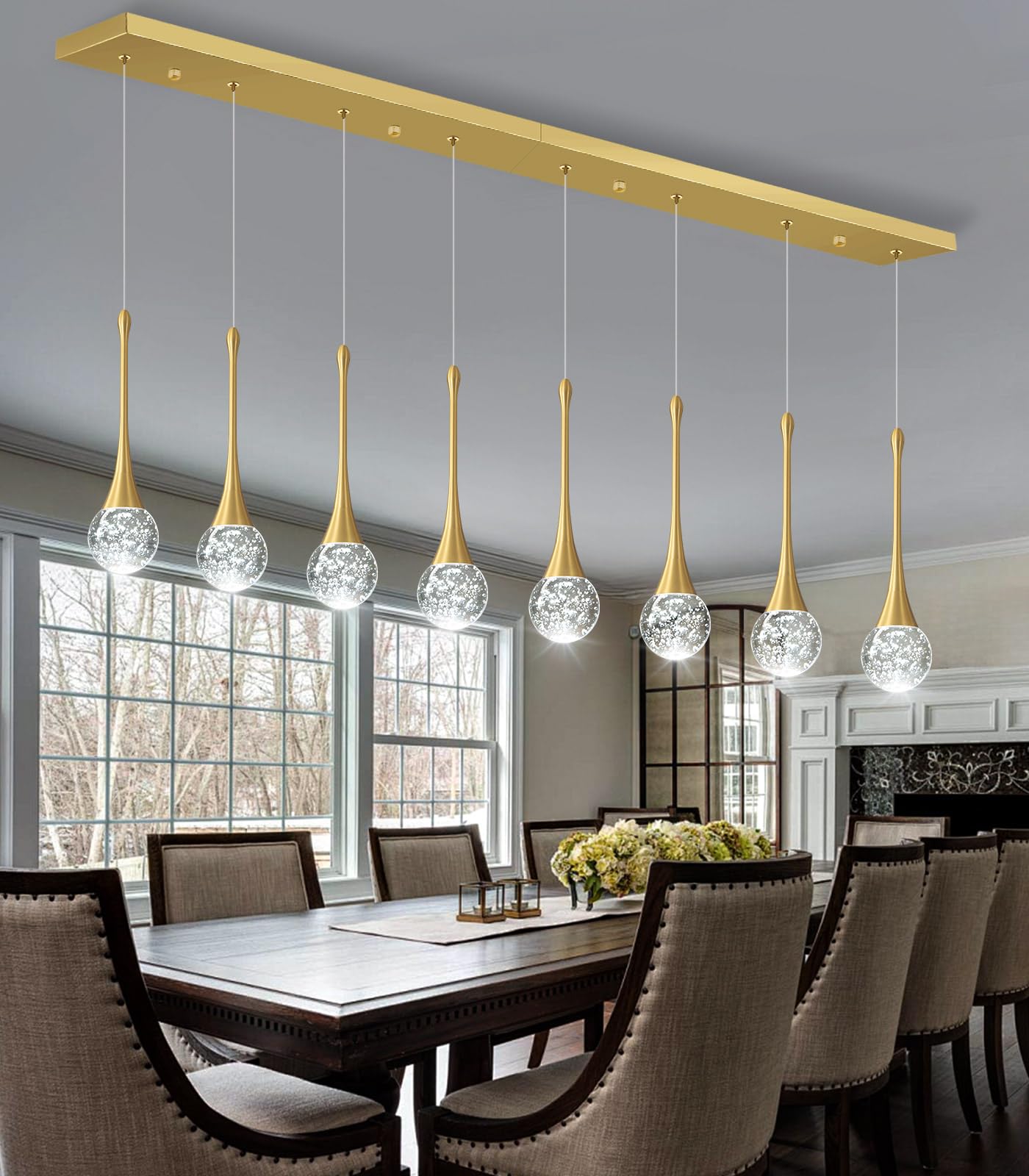8 Light Modern Glam Crystal Rectangular Chandelier For High Ceiling Led Dimmable Ceiling Pendant Light Kitchen Island Staircase Foyer Enterway Living Room Chandelier Lighting Antique Gold
