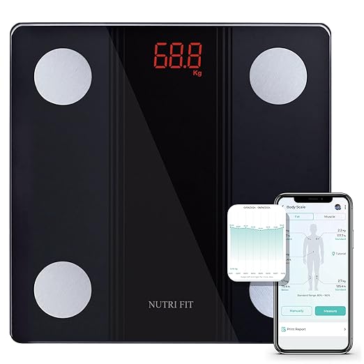 NUTRI FIT Bathroom Scale Smart Digital Bluetooth Scales for Body Weight, Body Fat, BMI Body Composition Analyzer Weighing ...
