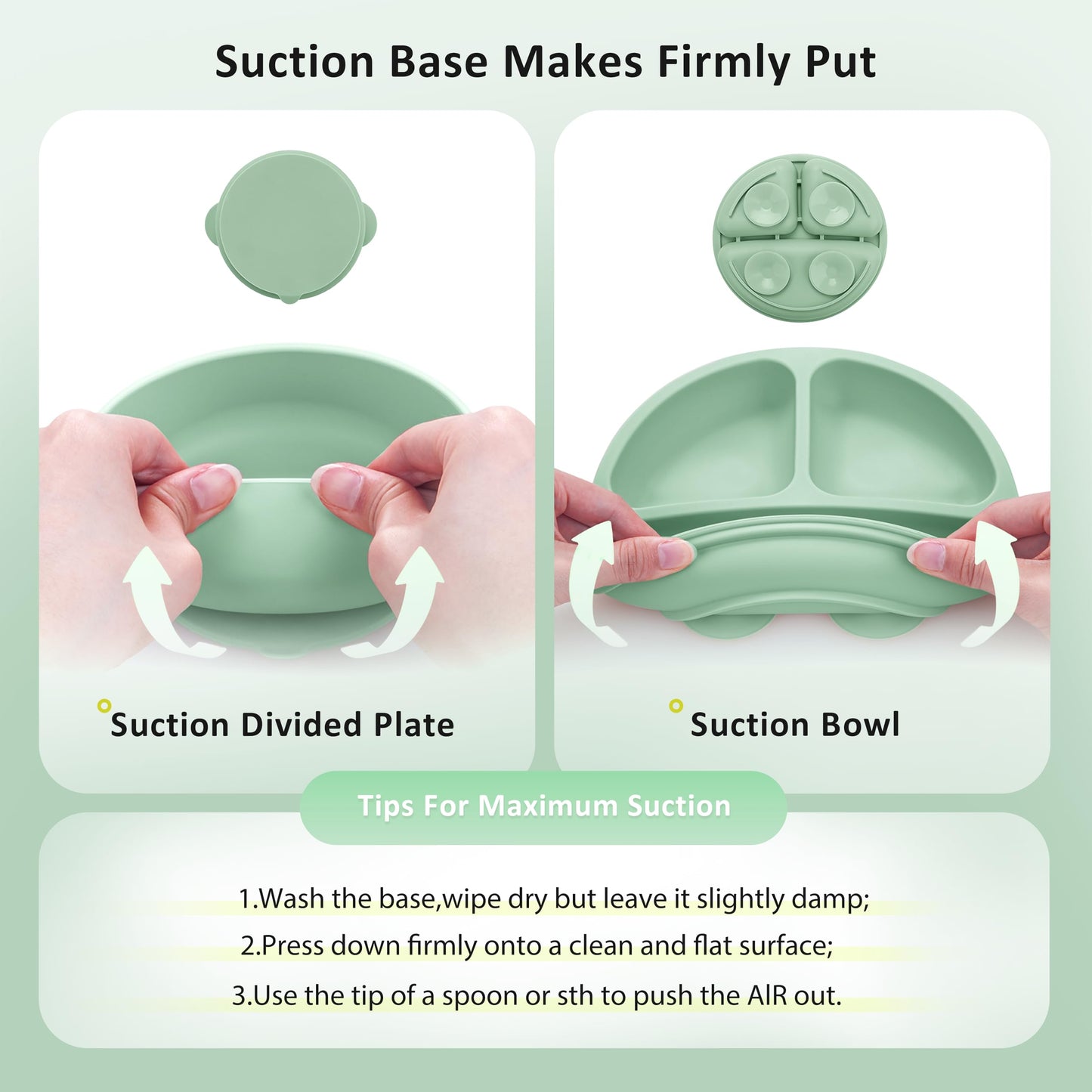 Bufims Silicone Baby Feeding Set, Baby Led Weaning Supplies, Eating Essentials Utensils with Suction Plate and Bowl, Pocket Bib, Sippy Cup with Lid, Forks Spoons Snack Container, for 6+ Months, Green