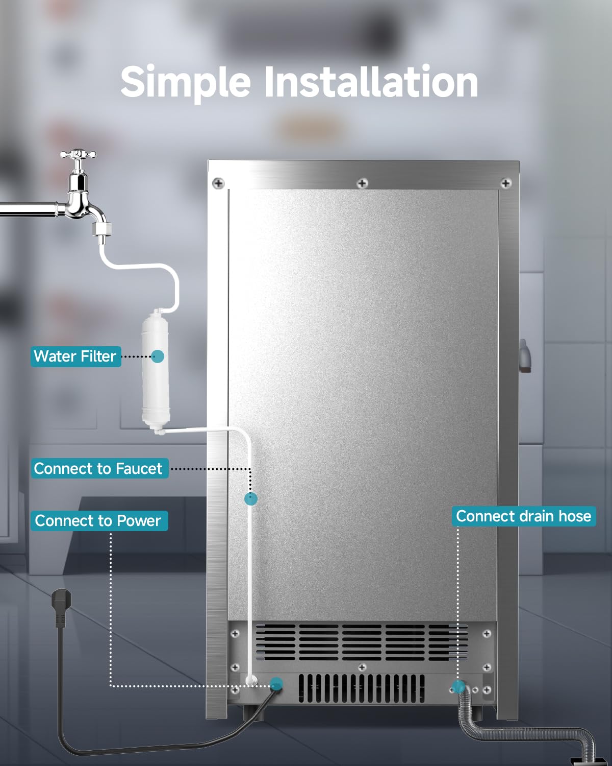 EUHOMY Commercial Ice Maker,105lbs/24H,Stainless Steel Under Counter Ice Machine with Water Filter,33lbs Storage Capacity, 45 Cubes in 8-12 Mins, Freestanding Ice Machine for Home/Bar/Cafe/Restaurant