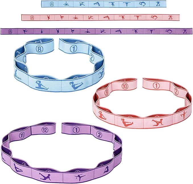 Teyva Daily 3 Pcs Stretch Strap with Loops Elastic Yoga Stretching Strap Multi Loop Stretch Bands for Exercise Therapy, Pi...