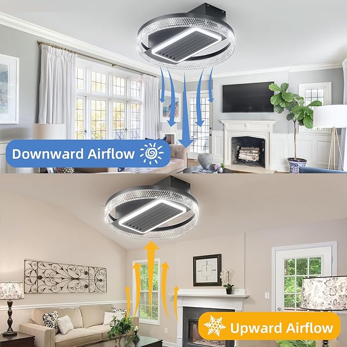 NicBex Ceiling Fan 20 Inch Modern Ceiling Fans with Lights Ceiling Fan with Remote Control Bladeless Ceiling Fans with Reversible Motor for Bedroom, Living Room, Black
