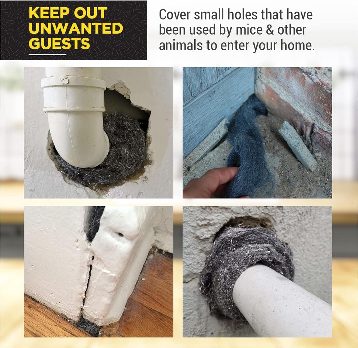 0000 Steel Wool for Mice Control - 40 Pack Fine Grade Stainless Steel Wool for Filling Holes, Rodent Proofing & Home Protection - Metal Wool for Gaps, Wood & Metal Surfaces