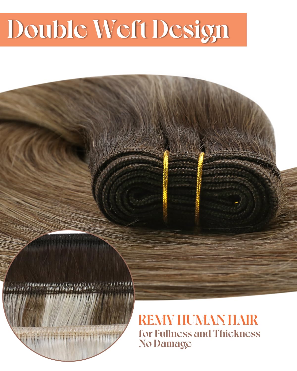 Sunny Hair Sew in Hair Extensions Real Human Hair 24 Inch Balayage Weft Hair Extensions Dark Brown Mix Caramel Blonde Sew in Bun