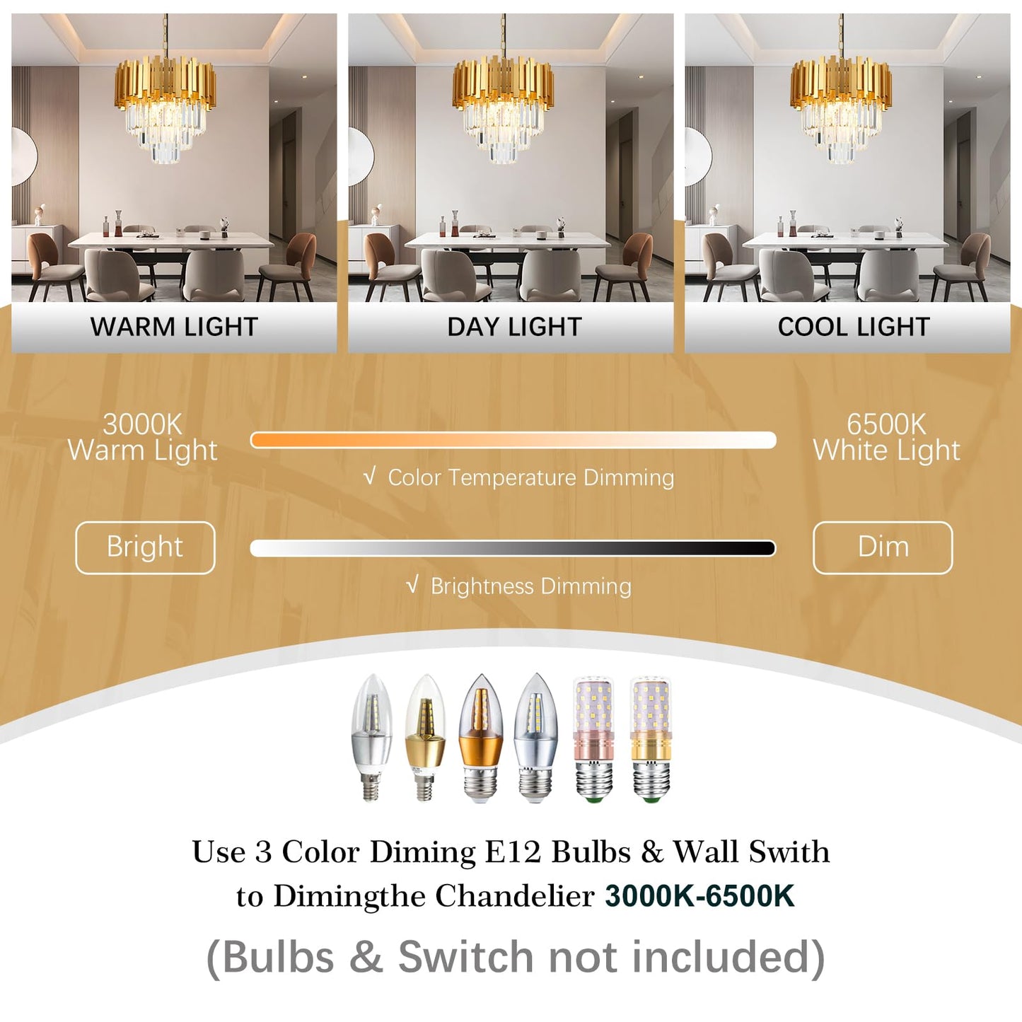 Brfaixla 3-Tier 15.8 Crystal Gold Chandelier Modern Crystal Pendant Chandeliers 5 Lights Round Hanging Lighting For Dinning Room Kitchen Island Bedroom Living Room Foyer Entryway  E12