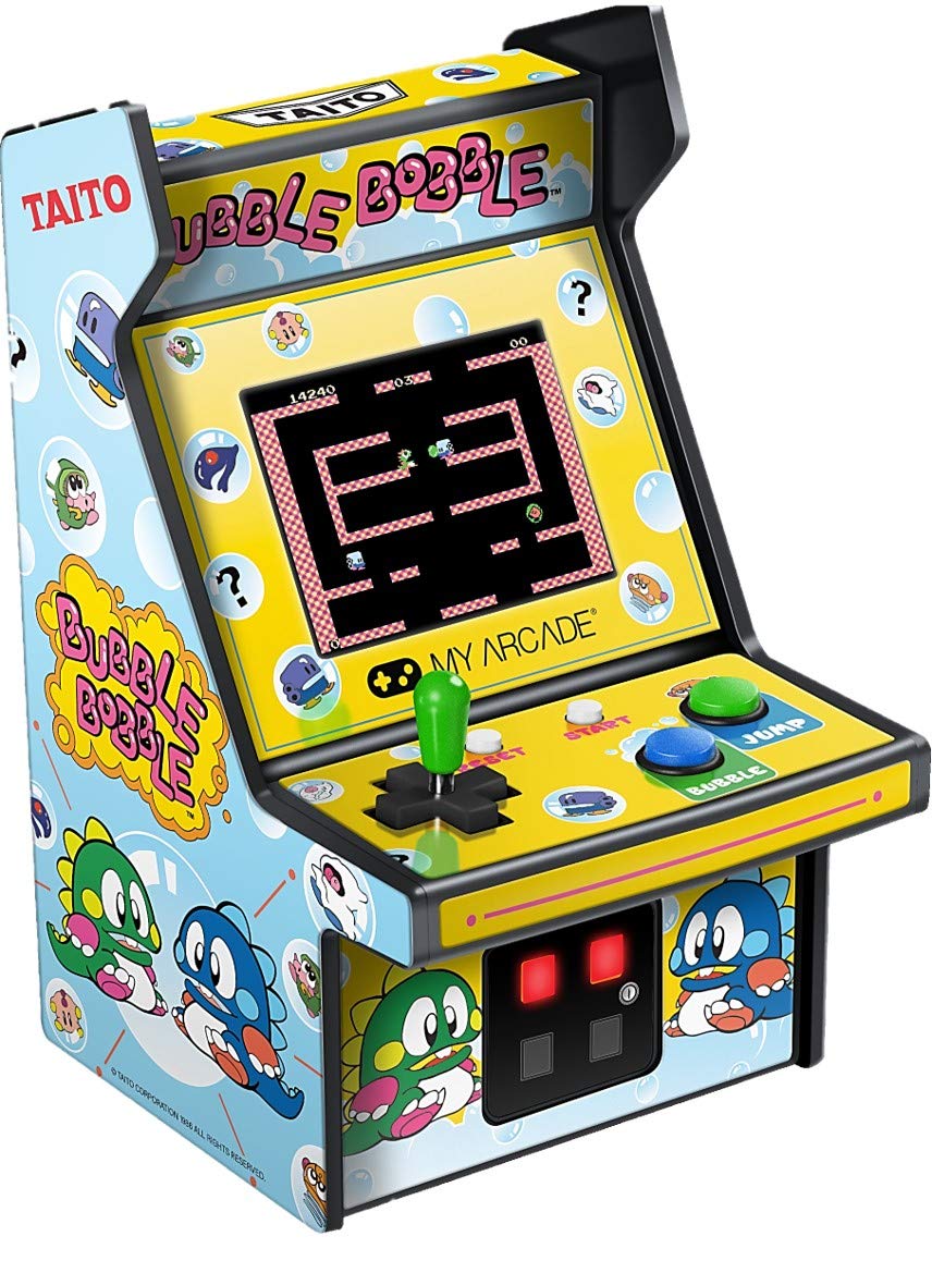 My Arcade Micro Player Mini Arcade Machine: Bubble Bobble Video Game, Fully Playable, 6.75 Inch Collectible, Color Display, Speaker, Volume Buttons, Headphone Jack, Battery or Micro USB Powered