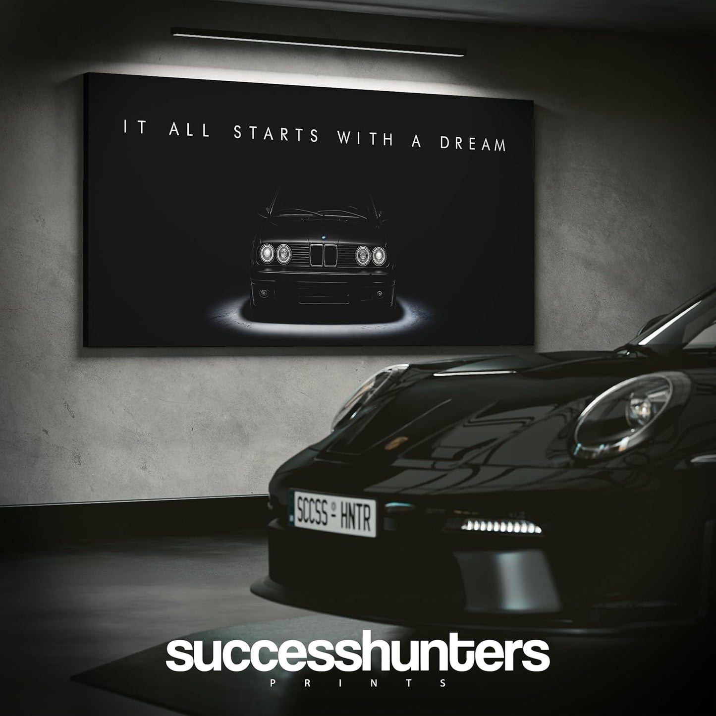 Motivational Wall Art for Office, Super Car Art Canvas, Inspirational Automotive Decor for BMW E30 M3 Sportscar Lovers, Motivational Wall Decor for Office and Home, Car Poster (10" x 20" in)