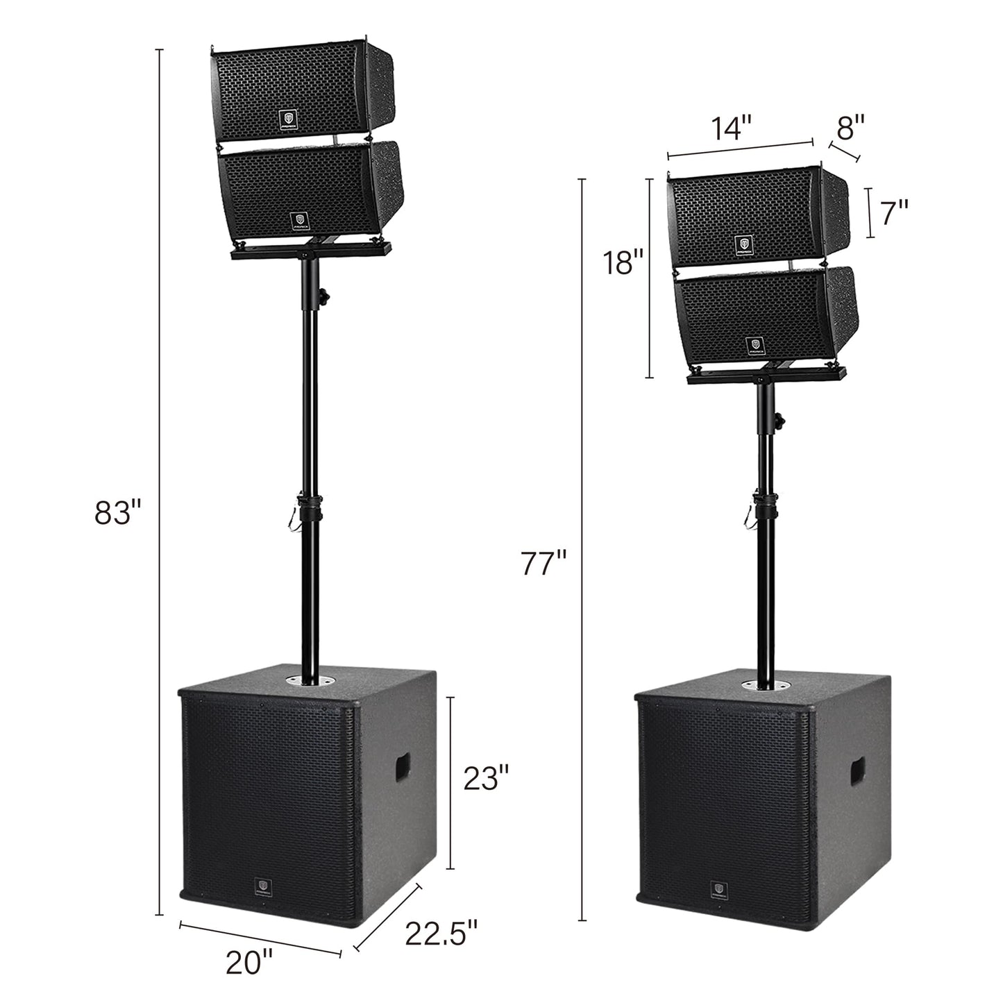Proreck Club 6000 15-Inch 6000W P.M.P.O Stereo Pa Speaker System Combo Set 4 Line Array Speakers, 2 15-Inch Subwoofers With Blue