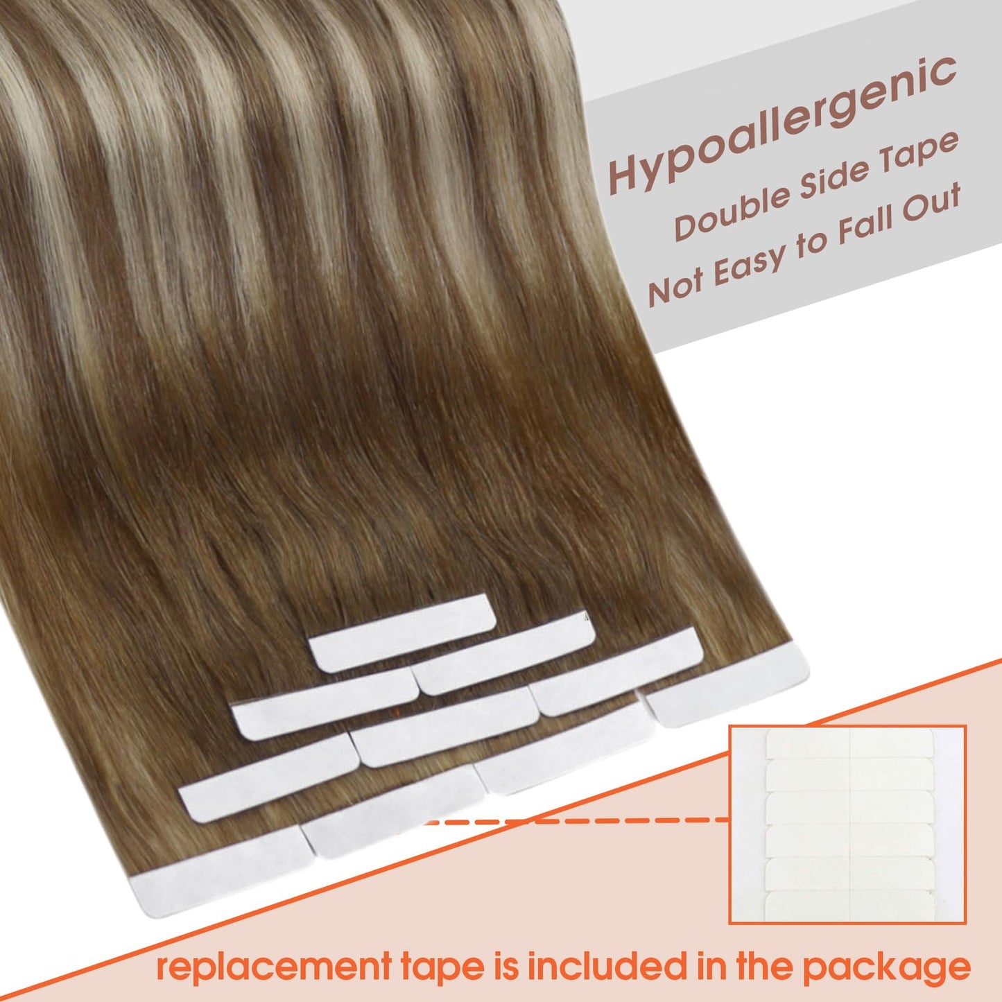 Sunny Hair Tape in Hair Extensions Real Human Hair Invisible Remy Hair Extensions Tape ins for Women Medium Brown Ombre PLatinum