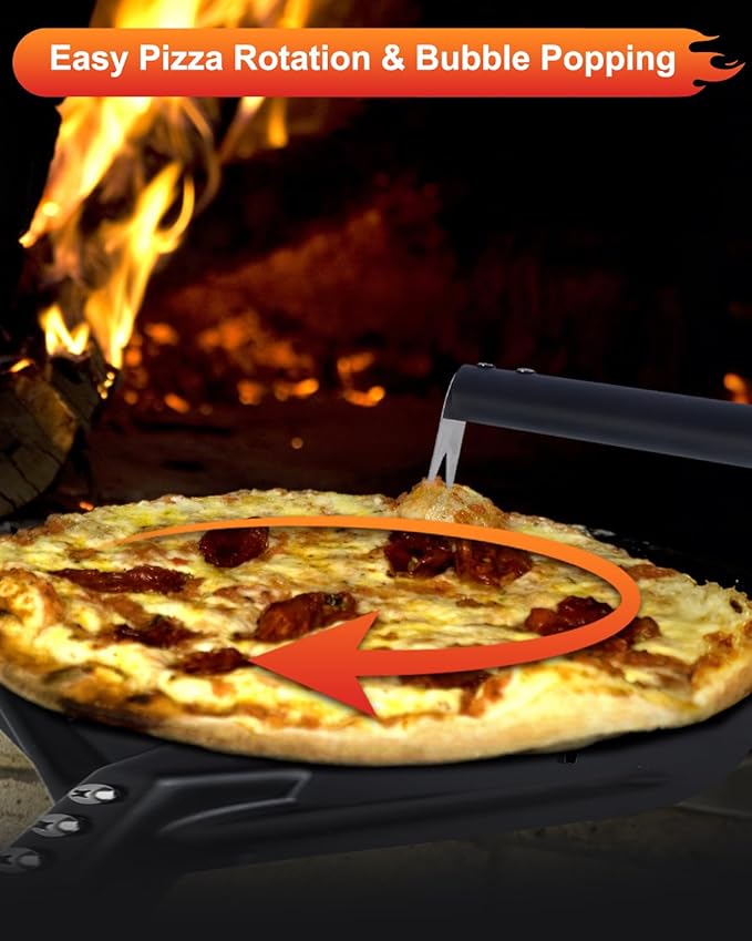 4PCS Perforated Pizza Peel 9&12 Inch, Heat-Resistant Oven Mitts, Bubble Spinner Turning Fork Pizza Peel Oven Tool Kit with 40 Inch Aluminum Handle for Home & Outdoor Pizza Ovens