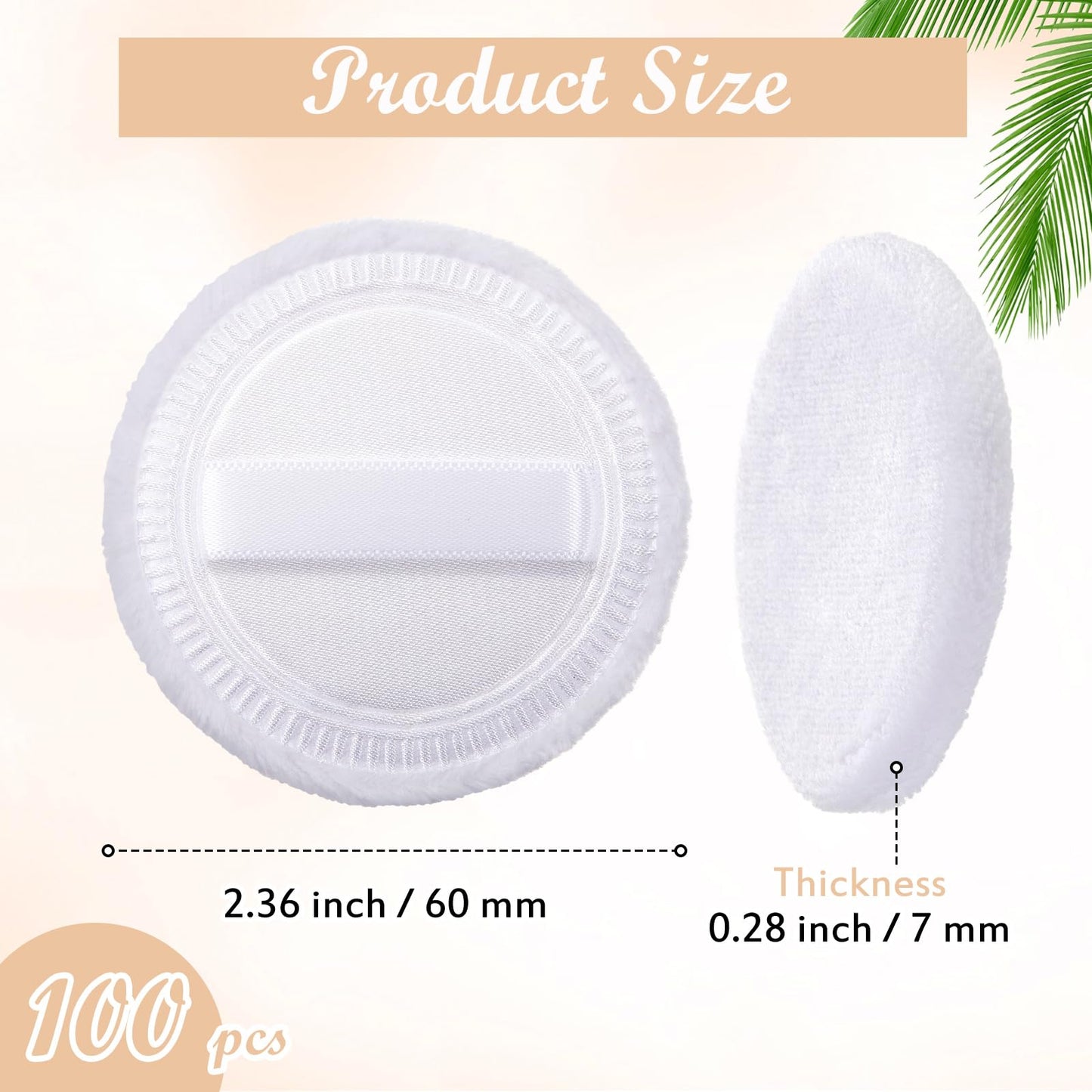 SiliFine 100 Pcs Cotton Powder Puff Washable 2.36 Inch White Round Cosmetic Face Powder Makeup Puffs with Ribbon Body Cosmetic