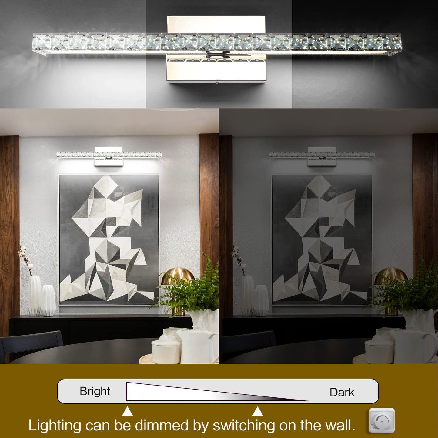 Solfart Led Vanity Lights Over Mirror25.4 Inch 24W Dimmable Crystal Vanity Lights For Bathroom Light Fixtures