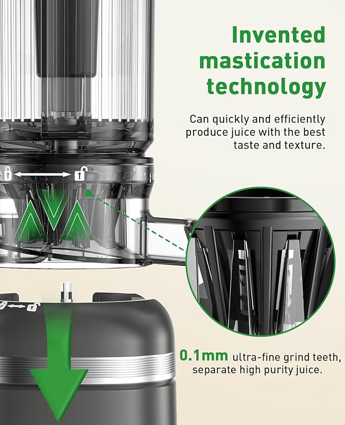 Cold Press Juicer Machines for Whole Vegetables & Fruits, Slow Masticating Juicer Maker with Wide Feed Chute, High Juice Yield, Easy to Clean, Gray