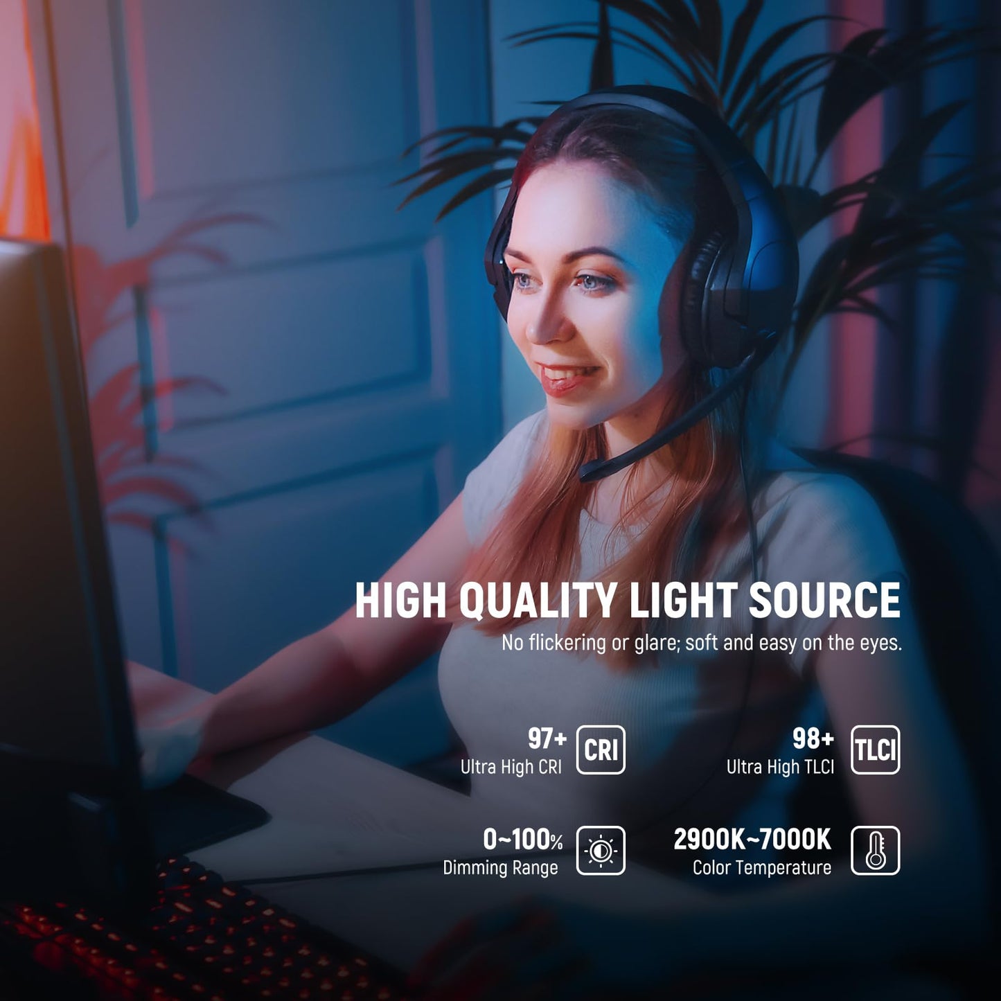 NEEWER 15.5" LED Streaming Key Light, Clamp on Desk Panel Video Lighting for Gaming Recording Zoom Call, CRI97+, 2.4G PC/Mac iOS/Android APP Control, Compatible with Elgato Stream Deck, GL1 PRO Black