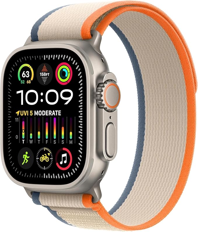 Apple Watch Ultra 2 [GPS + Cellular, 49mm] - Rugged Titanium Case with Orange/Beige Trail Loop, M/L (Renewed Premium)
