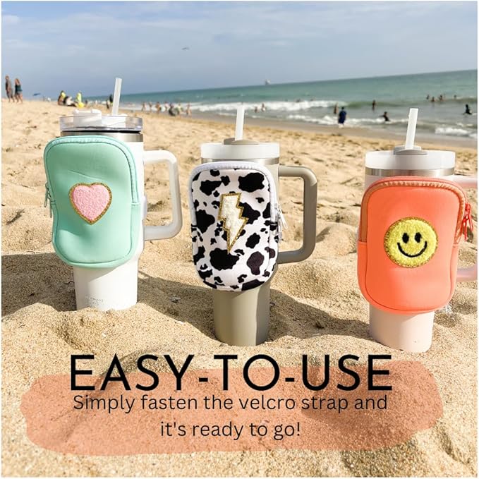 Water Bottle Pouch For Tumblers, Gym Accessories, Unisex | Compatible w/ 20-48oz Tumblers Including Stanley Quencher | Holds Phone, Wallet, Keys, Cards, & More (Cow Print/Lightening)