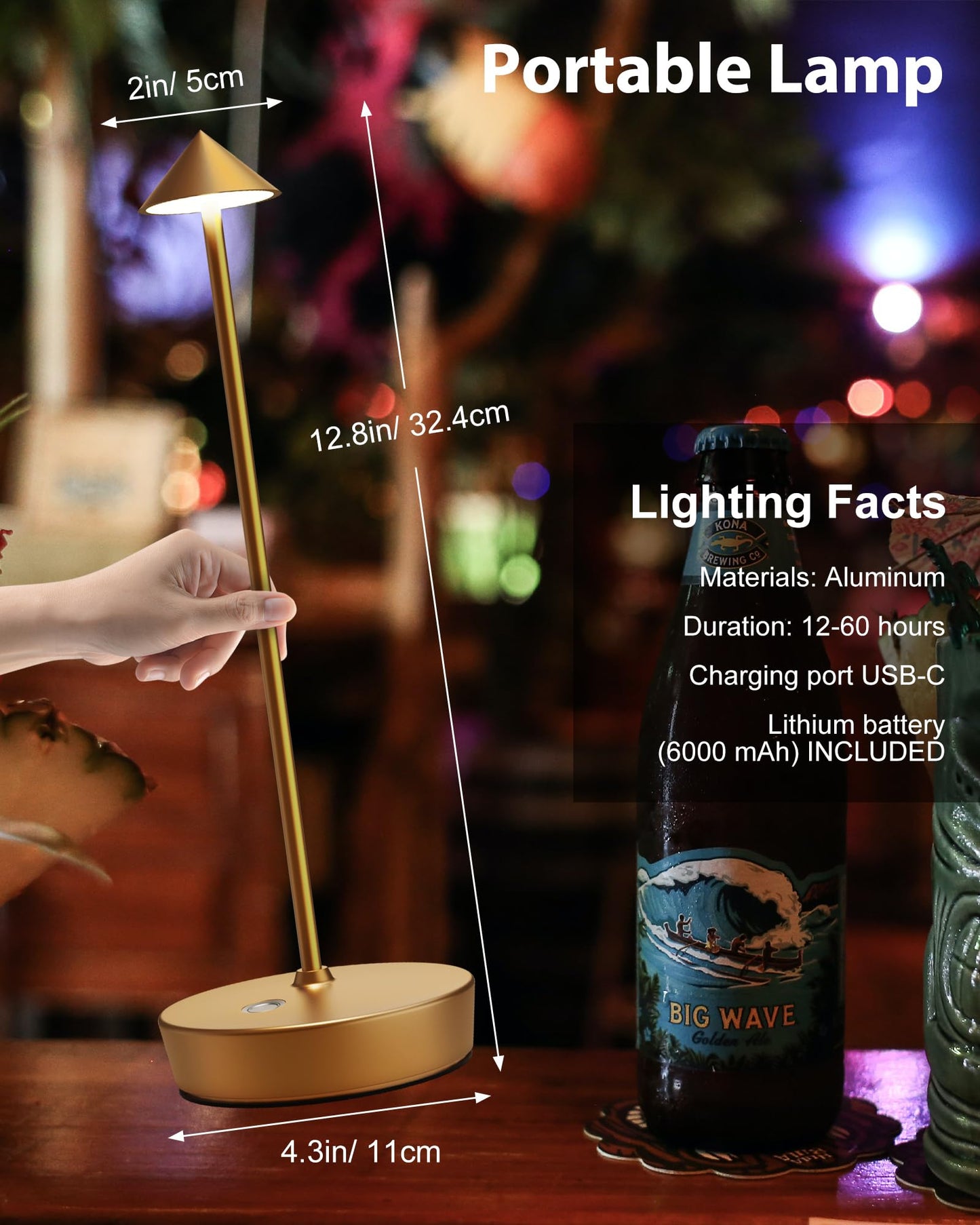 Shangcai Cordless Table Lamps Rechargeable  6000Mah Battery Operated Led Desk Lamp Outdoor Waterproof Portable Touch Dimmable Table Night Light For Patio Restaurant Dining Home Set Of 2 Bronze