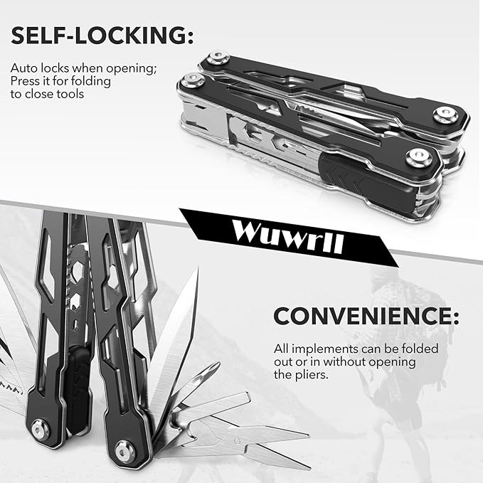 Multitool with Safety Locking,16-in-1 Multi Tool Stainless Steel Pocket Knife Set with Pliers, Upgrade Camping Tool Gifts for Men,for Survival, Camping, Hiking, Outdoor 10 Pcs