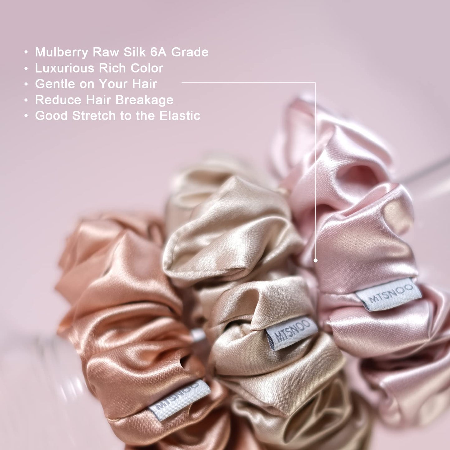 MTSNOO 100% Pure 22 Momme Mulberry Silk Scrunchies Set - Mini Scrunchies with Elastic Band for Curly Hair, Hair Ties Ropes for W