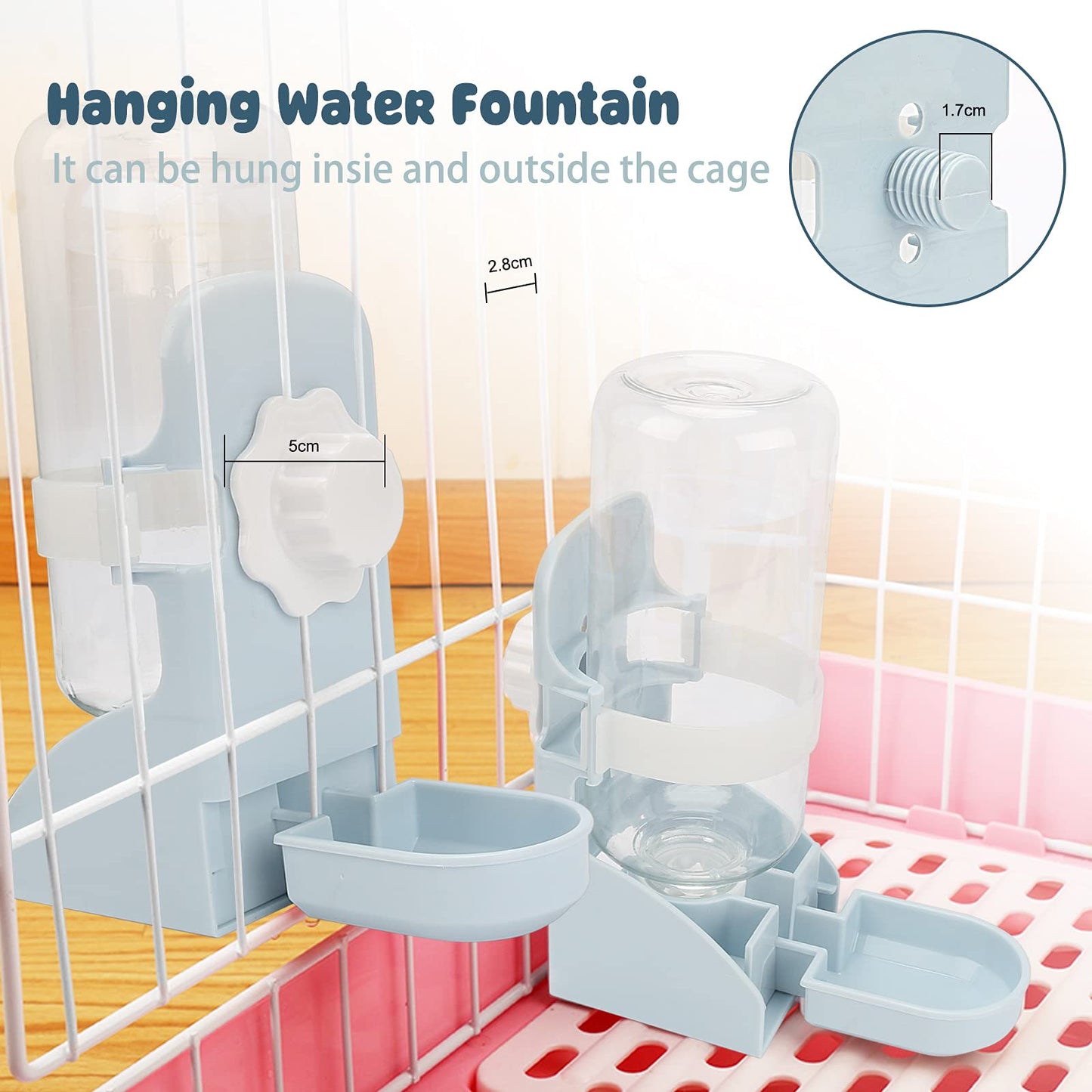 Rypet Rabbit Water Bottle No Drip - 17oz Hanging Water Fountain Automatic Dispenser Pet Cage Water Feeder for Bunny Chinchilla Guinea Pig Hedgehog Ferret Blue