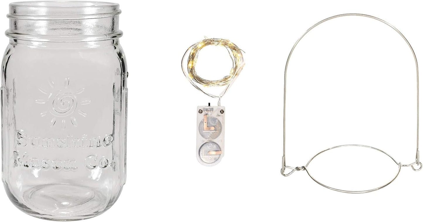 Pint Glass Mason Jars with Hangers and LED Fairy Lights Set of 6