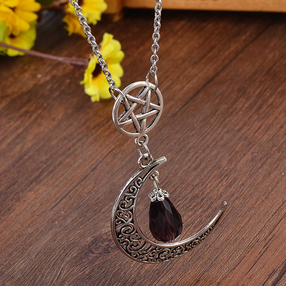 MJartoria Moon Pentagram Necklace Crystal Chakra Pendant Layered Necklaces for Women Choker Necklace Gothic Jewelry Y2K Goth Acc