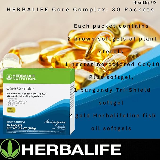 Herbalife Core Complex: 30 Packets 6.04 Oz (183g) Advanced Heart Support ON-The-GO, Supports Healthy Cholesterol, Contains Heart Healthy Ingredients with Vitamin D, Vitamin E, Vitamin B6, Vitamin B12