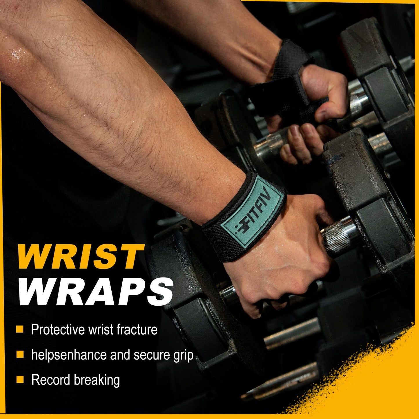FITFIV Lifting Straps for Weightlifting, Lifting Wrist Straps for Gym Strength Training, Neoprene-padded Wrist Cushion - Men & Women