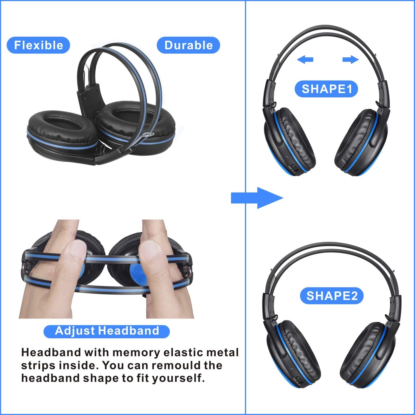 Simolio Wireless Ir Headphones With 3 Levels Volume Limiting, In Car Ir Headphones With Audio Share, 2 Channel Foldable Infrared