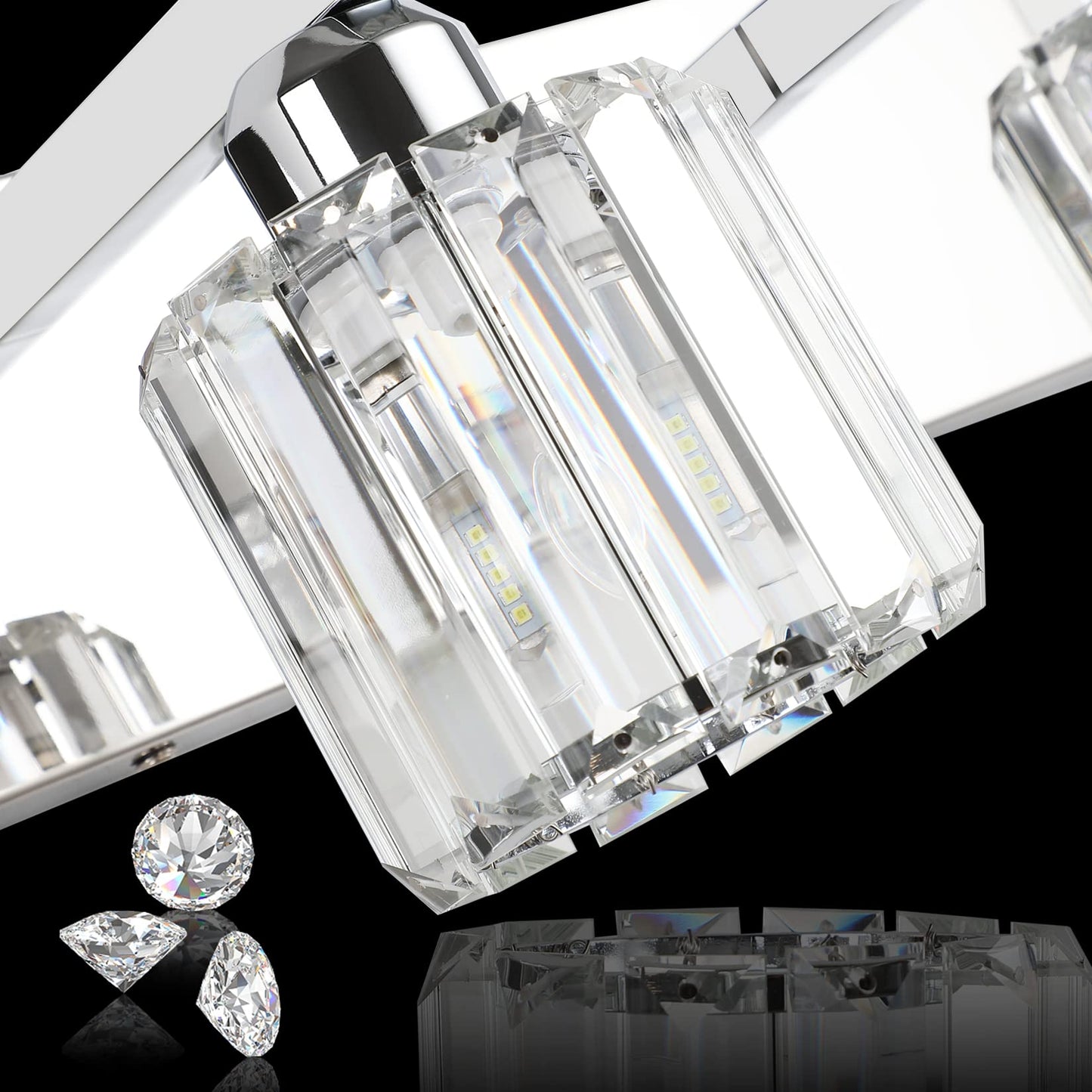 Aipsun Crystal Vanity Light Fixture - Modern 3-Light Wall Light For Bathroom, Chrome, 23 Inch, Model 8460