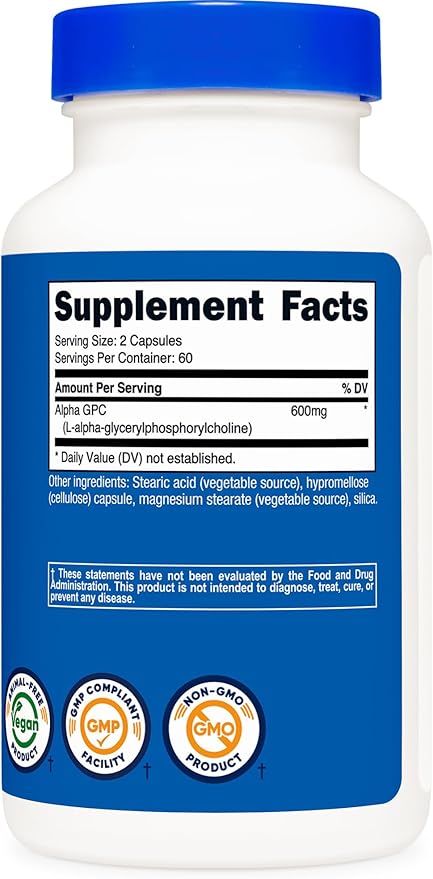 Nutricost Alpha GPC 600mg, 120 Vegetarian Capsules - Non-GMO and Gluten Free, 300mg Per Capsule