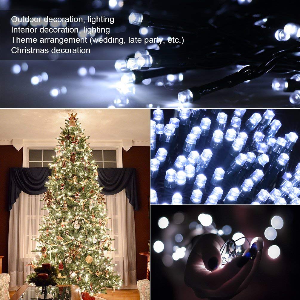 Indoor Christmas String Lights - 220 Leds 82Ft/25M 8 Modes End-To-End Plug In Outdoor Waterproof Decorative Fairy Twinkle Halloween Light For New Year/Tree/Wedding/Thanksgiving Day/Patio - Cool White
