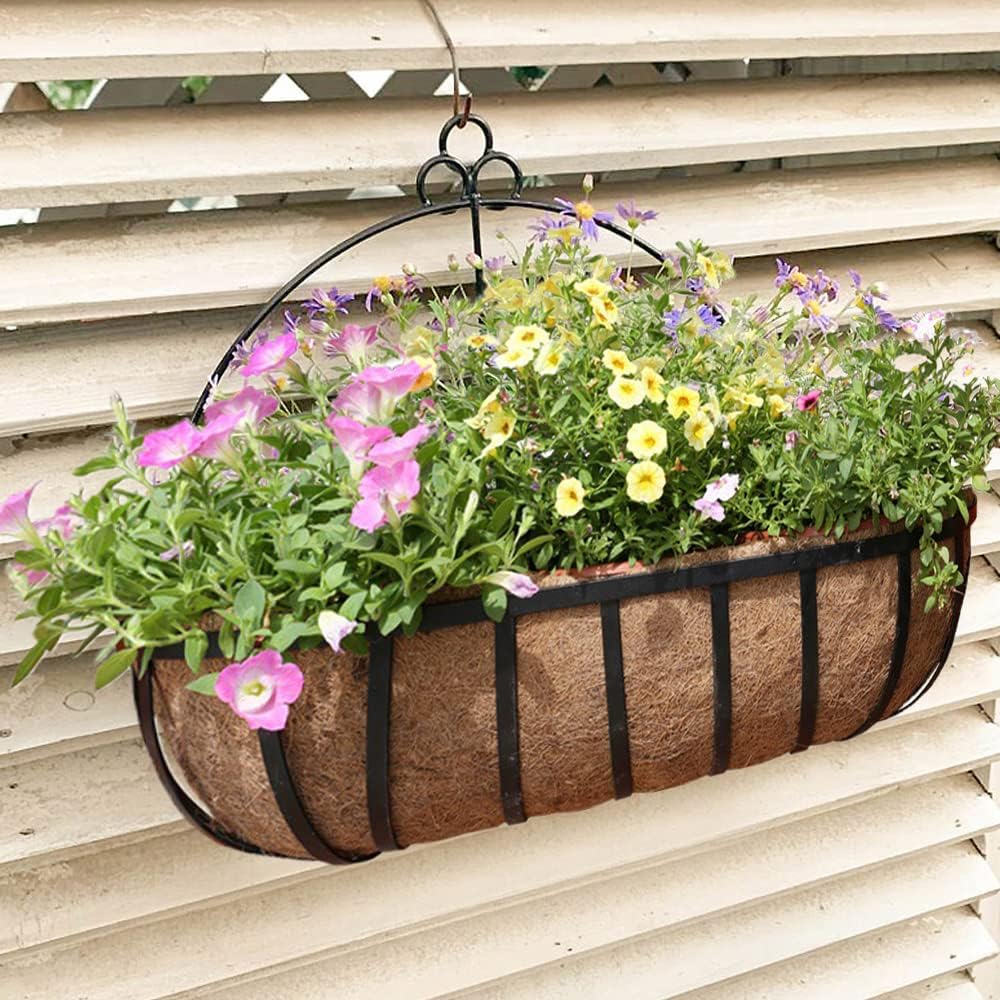 STONESTAR 2-Pack Coconut Liners for Planters 36 inch, Half-Moon Shape Window Box Liners Coconut Planter Liners Replacement, Trough Coco Liners for Planters Flower Baskets (36 inch)