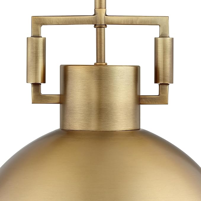 Nathan James Leigh Pendant Lighting, Hanging Ceiling Light with Oversized Metal Shade and Adjustable Cord, for Kitchen Island or Entryway, Antiqued Brass, Set of 2