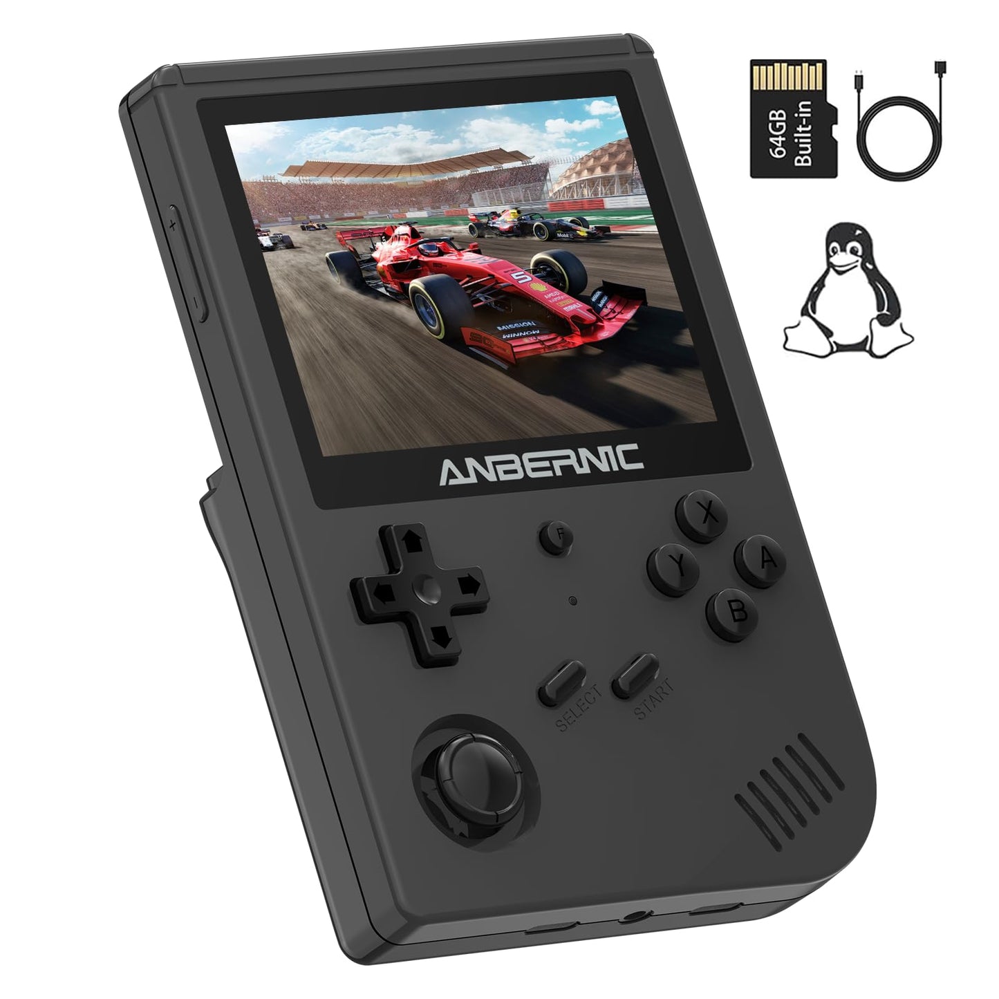 HAIHUANG RG351V Handheld Game Console,Plug & Play Video Games Supports Double TF Extend 256GB,Portable Game Console 3.5 Inch IPS Screen 2521 Games (Transparent Black)