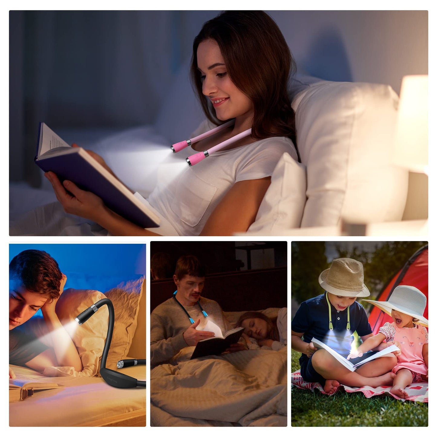 Singhong Neck Book Light - Led Reading Lamp, Usb Rechargeable, 4 Adjustable Brightness, Small, Pink (Model Shnbl-P3)
