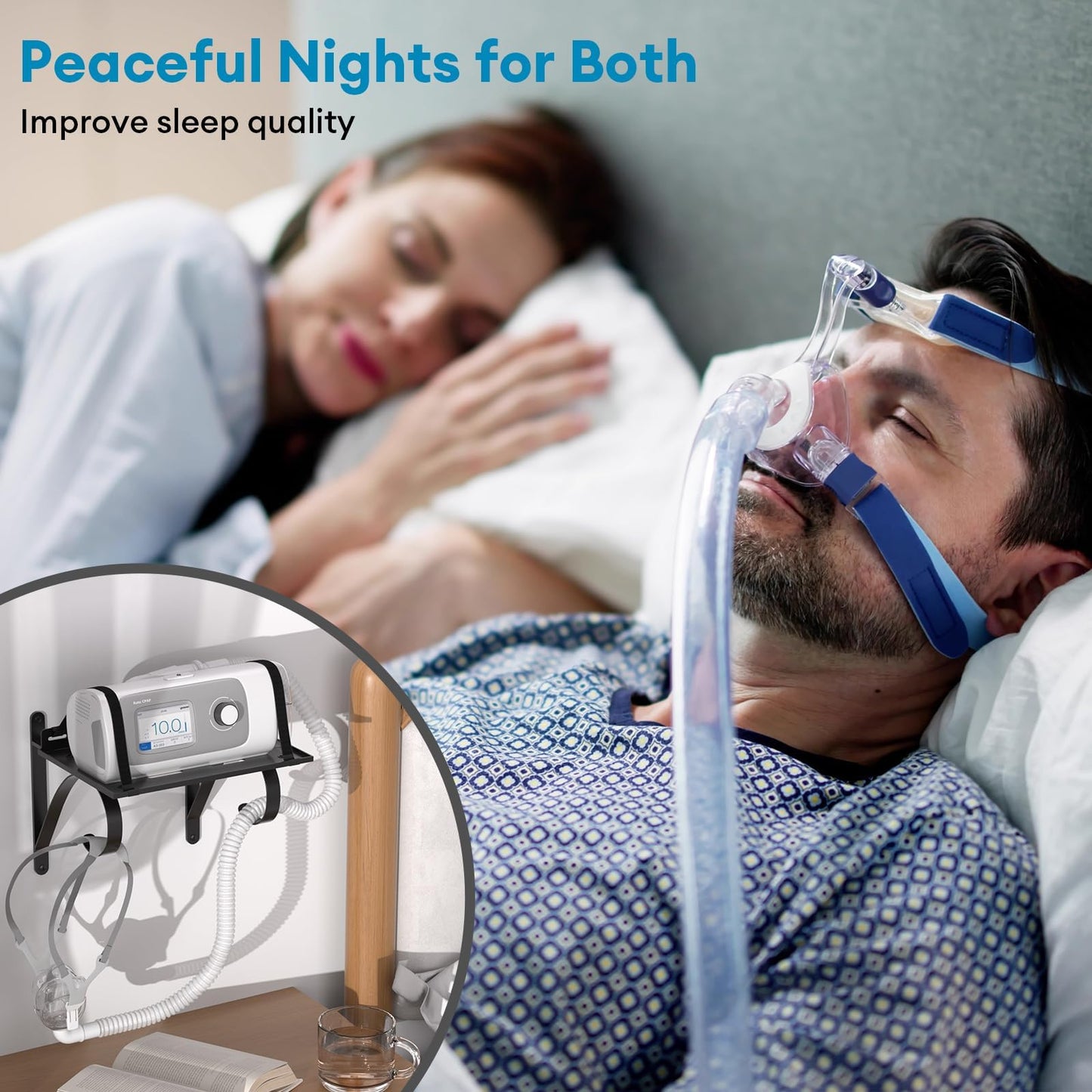 CPAP Wall Mount Shelf Stand for ResMed AirSense 10/11 CPAP Hose Holder for Bed, Heavy Duty CPAP Holder Bedside with Extra Large Surface, Adjustable Hose Hanger & Mask Hook, Space-Saving & Durable