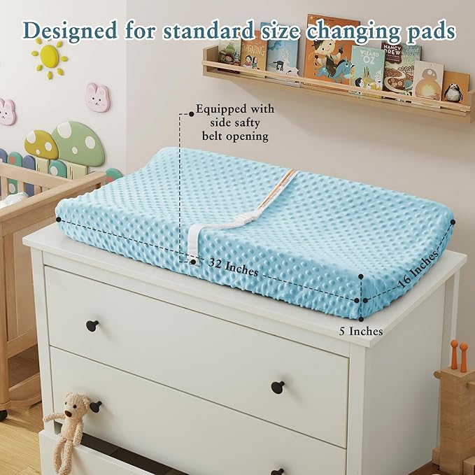 Homiest 2 Pack Changing Pad Cover, White + Light Blue Changing Table Sheets, Ultra Soft Fleece Minky Dot Fabric, Breathable Comfortable Diaper Pad Cover for Girls and Boys, Machine Washable
