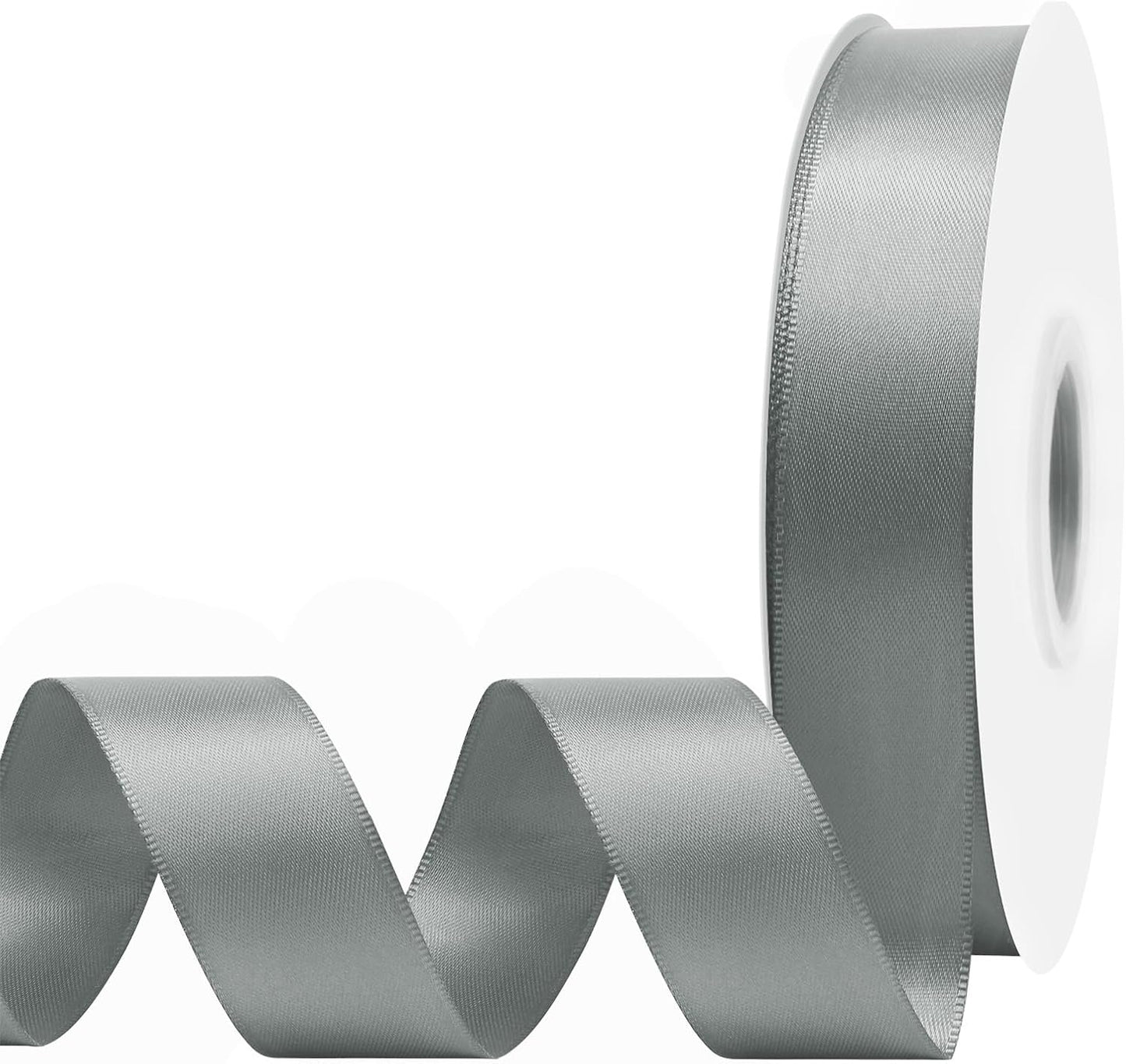 Silver Satin Ribbon 7/8" X 50 Yards Solid Color Double Faced Ribbons Perfect for Crafts Wedding Decor Bow Making Arts Sewing and More