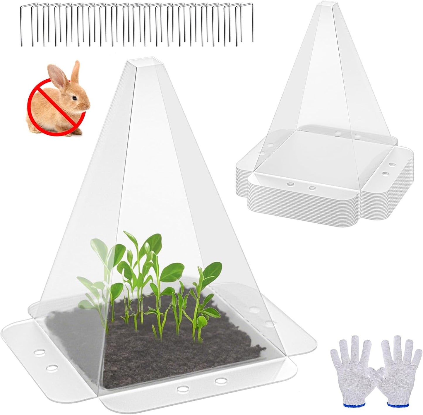 20 Pack Garden Cloches for Plants - Clear Reusable Plastic Seedling Covers with 40 Metal Stakes - Mini Greenhouse Plant Bell Covers for Frost, Sun, Pests Protection(7.8" x 11")