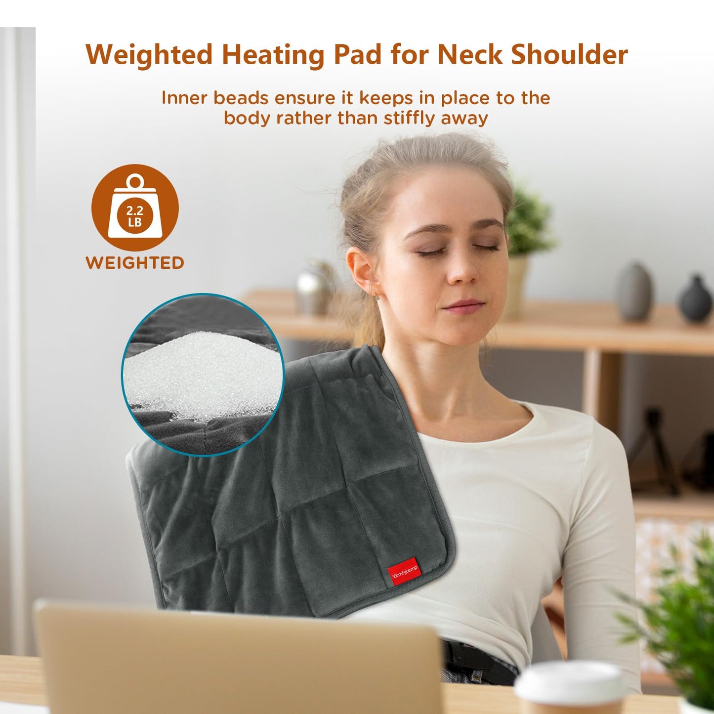 Comfytemp Weighted Heating Pad for Back & Period, FSA Eligible Electric Heat Pad, Valentines Day Birthday Gifts for Dad Men Him, 2.2 lb HSA Approved Neck Shoulder Heated Pad, 2H Auto-Off, 12x24, Gray