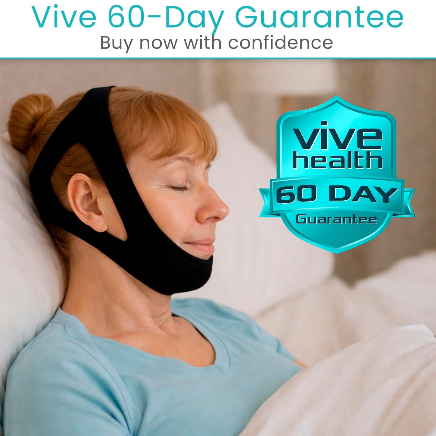 Vive Anti Snore Chin Strap for Sleeping - Stop Snoring Solution for CPAP Users - Airflow Head Band Device for Sleep Apnea Relief - Breathe Right, Mouth Breathing Prevention Accesories (Black)