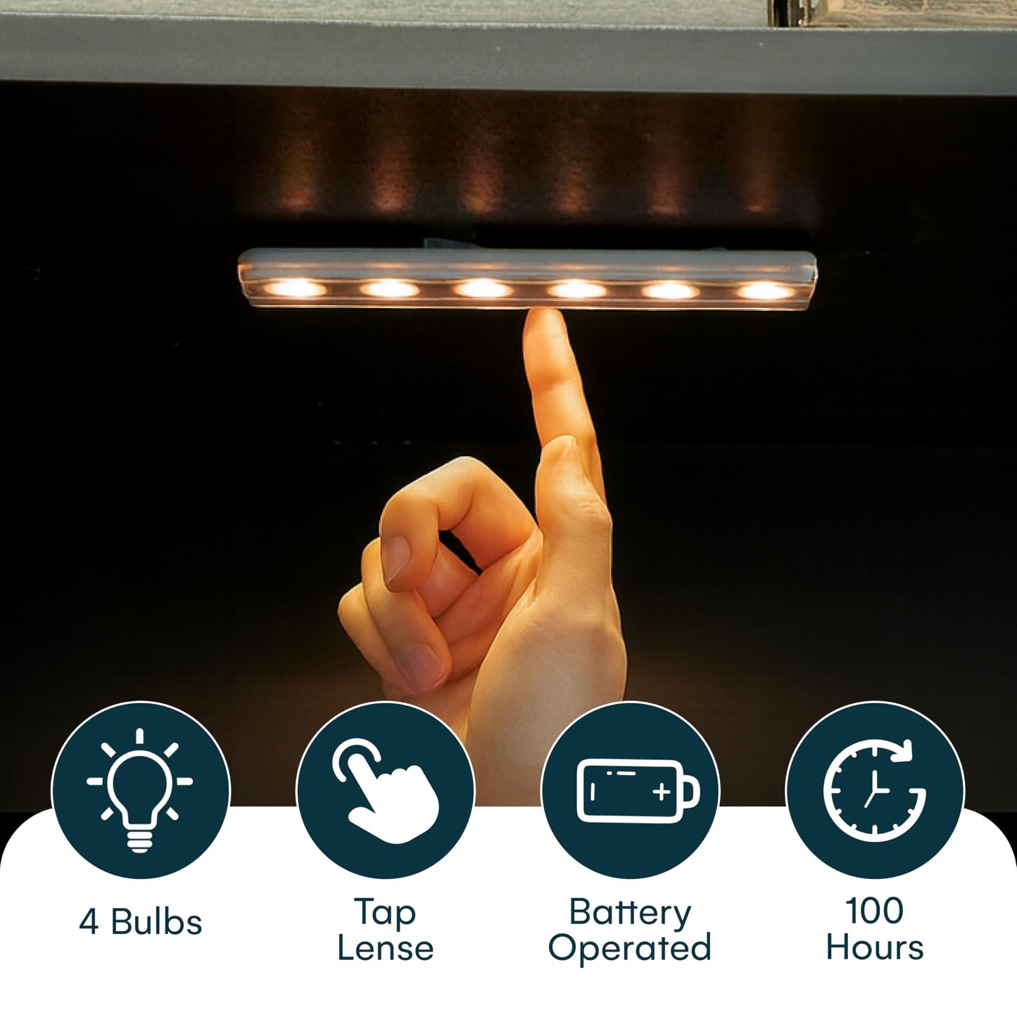 Brilliant Evolution Wireless Led Light Bar - 65 Lumens, 8.5X2X1-Inch, Battery Operated, Warm White, Plastic, Model Brrc116