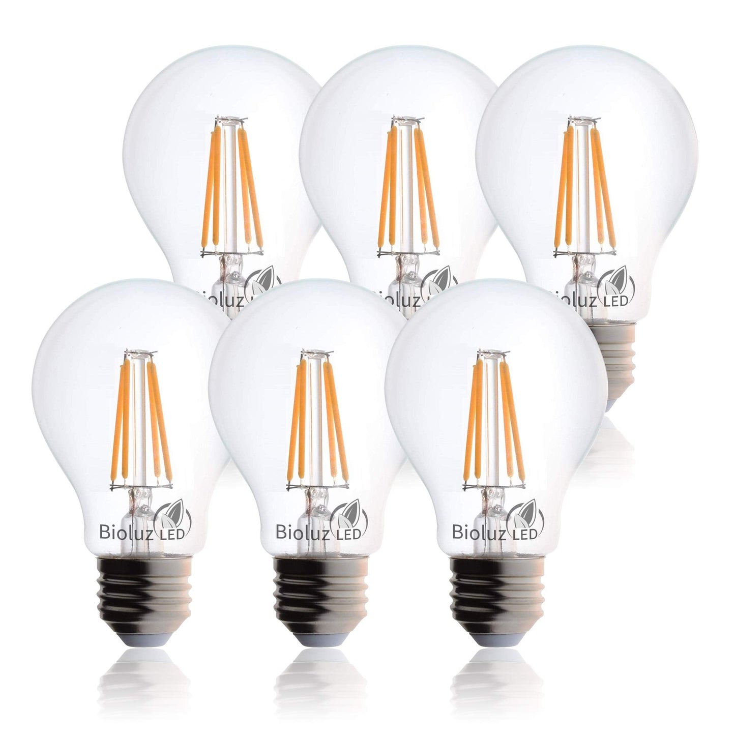 Bioluz LED 60W Dimmable Edison Bulbs, 92 CRI, Warm White, Glass, 6-Pack